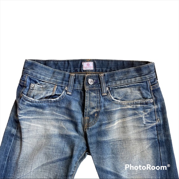 AG Distressed Straight Leg Button Fly Jeans with S925 Rivet. Made in USA - Picture 3 of 10